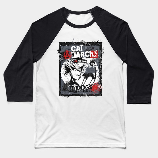 CAT ANARCHY - BLACK WHITE & RED Baseball T-Shirt by Off the Page